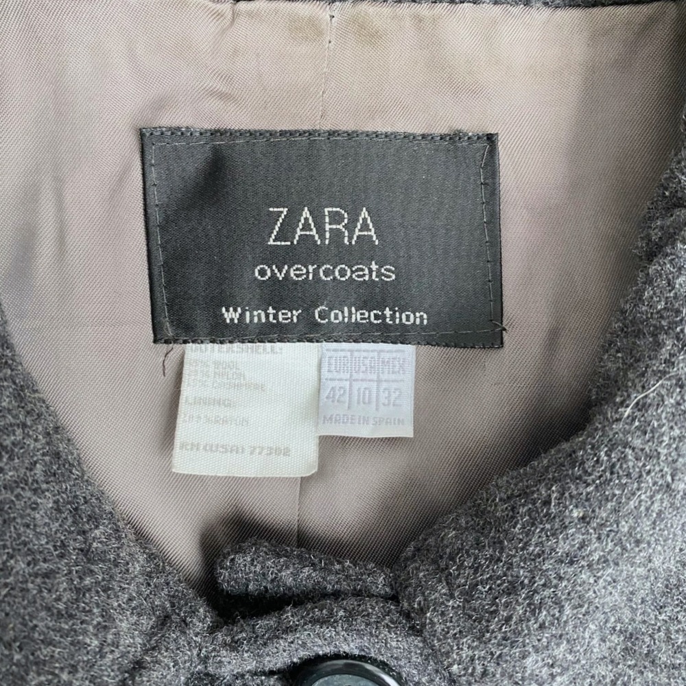 ZARA Wool Cashmere Winter Overcoat Pea Coat Size 10 Gray Preppy Academia Classic - Picture 11 of 12